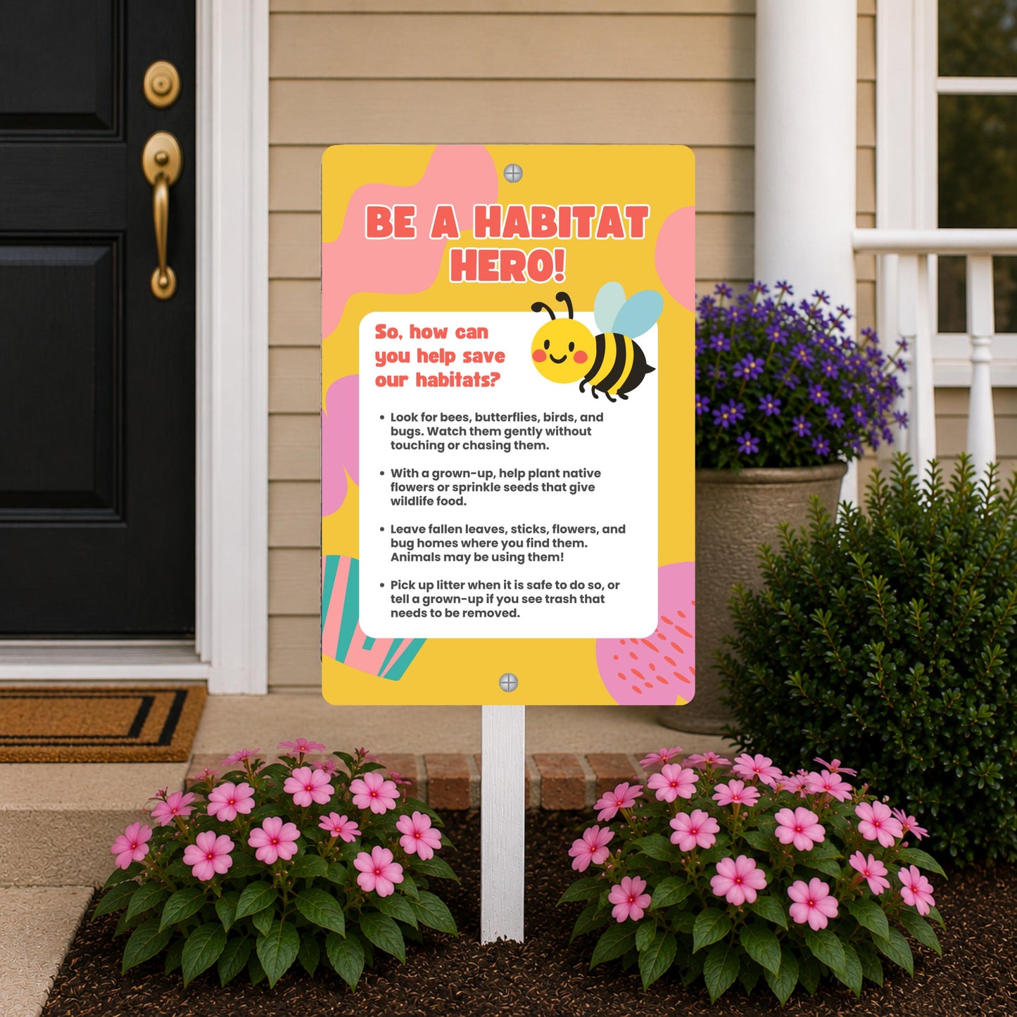 Be A Habitat Hero Metal Sign - 8x12 12x18 Aluminum Yard Decor - Gift for Teacher