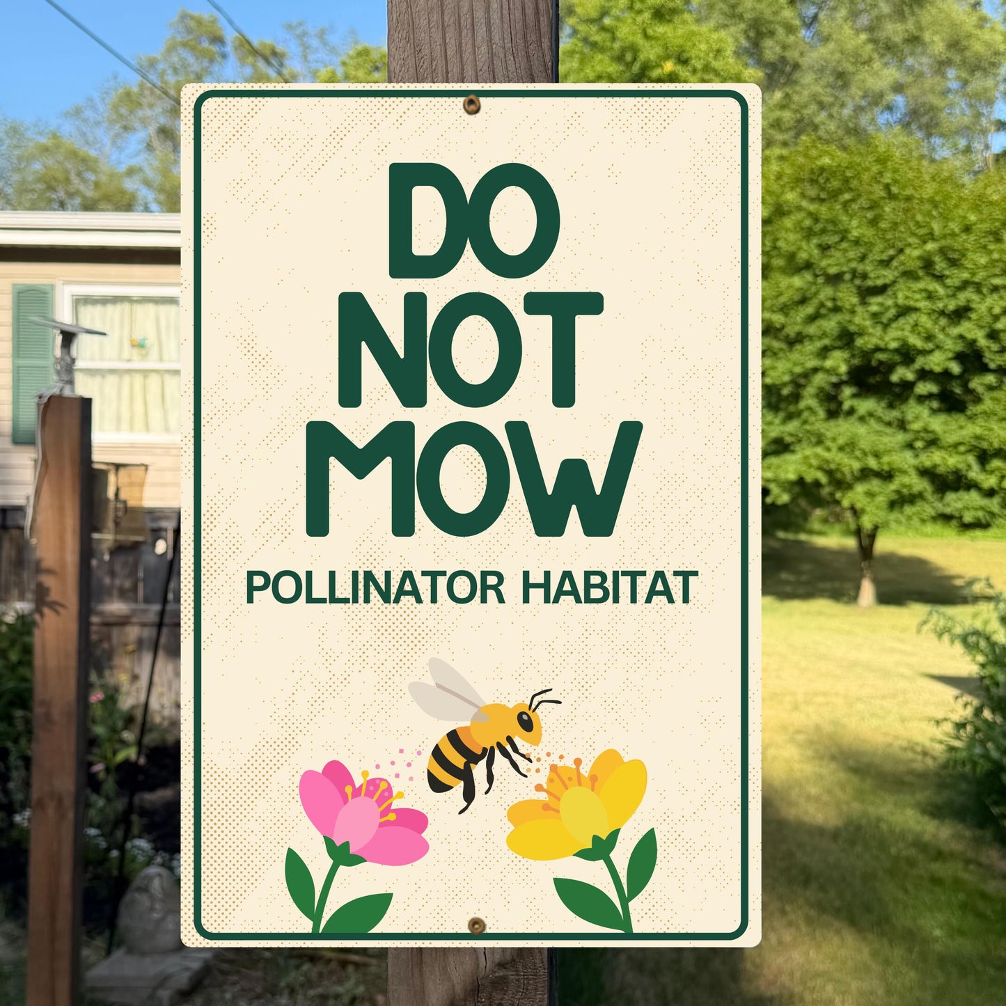 Do Not Mow Pollinator Habitat Sign - Metal Outdoor Yard Decor - Gift for Gardener