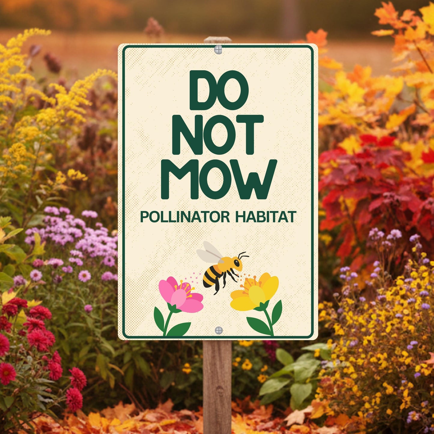 Do Not Mow Pollinator Habitat Sign - Metal Outdoor Yard Decor - Gift for Gardener
