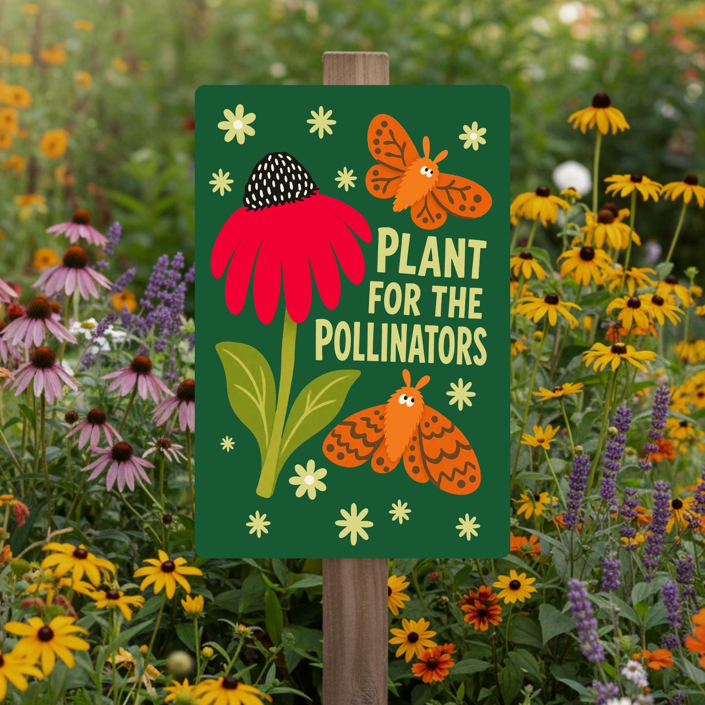 Plant For Pollinators Metal Sign - Outdoor Aluminum Yard Decor - Gift for Teachers