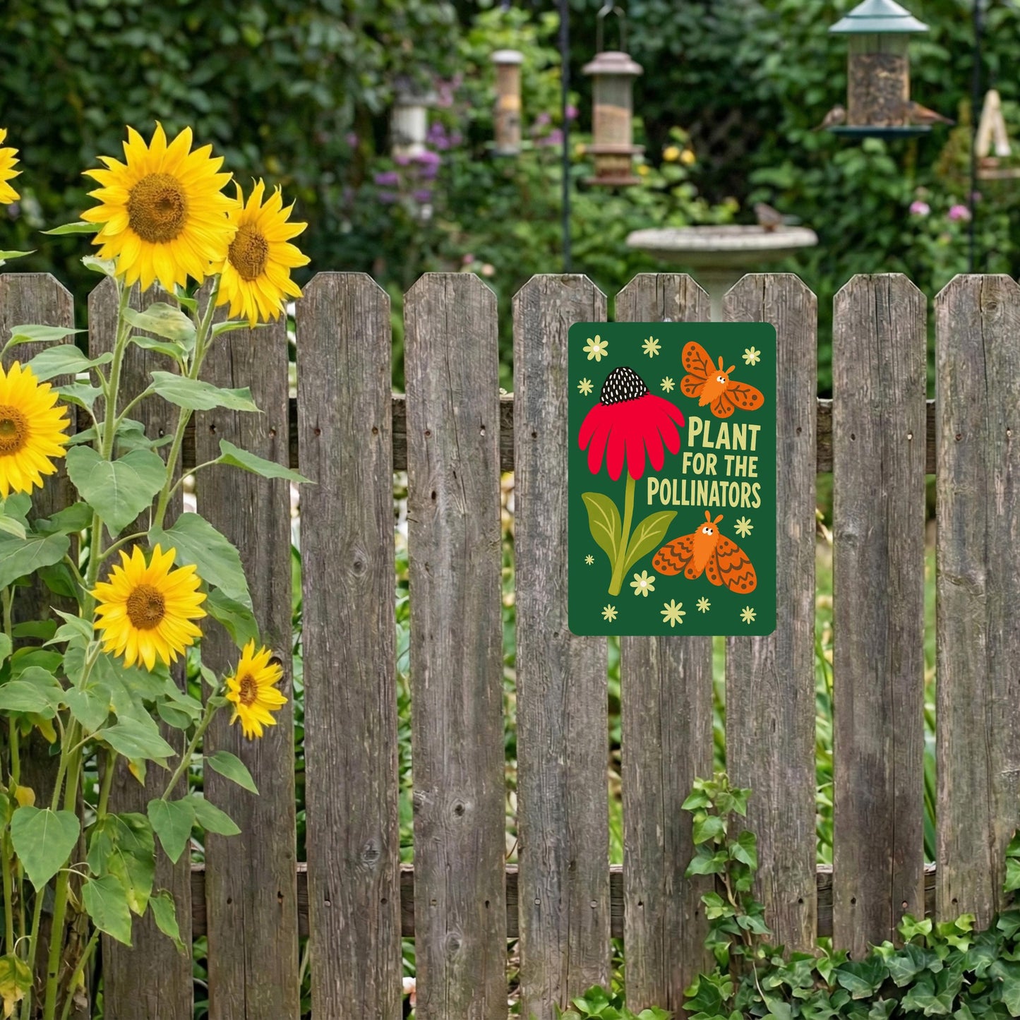 Plant For Pollinators Metal Sign - Outdoor Aluminum Yard Decor - Gift for Teachers