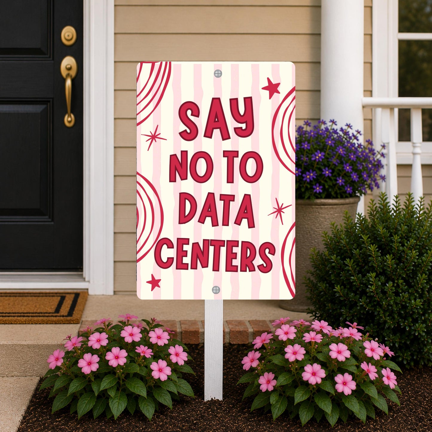 Say No To Data Centers Metal Sign - Anti AI Yard Art - Conservation Protest Sign - Outdoor Decor