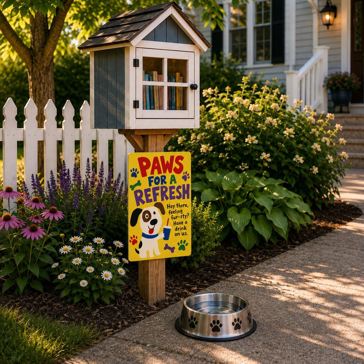 Paws For A Refresh Metal Sign - Hydration Station Outdoor Yard Art - Gift for Dog Owners
