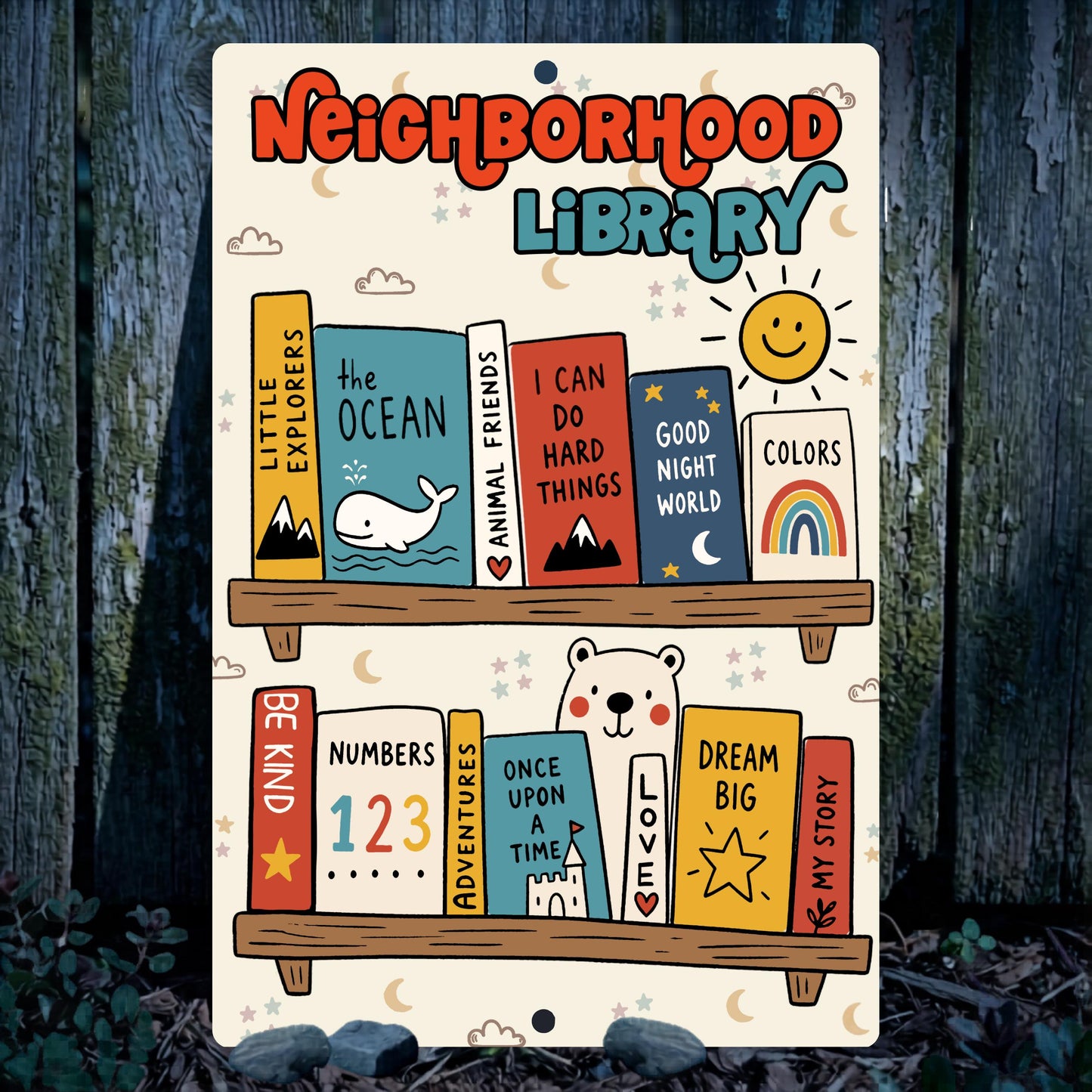 Neighborhood Library Metal Sign - Outdoor Yard Art Decor - Gift for Librarian