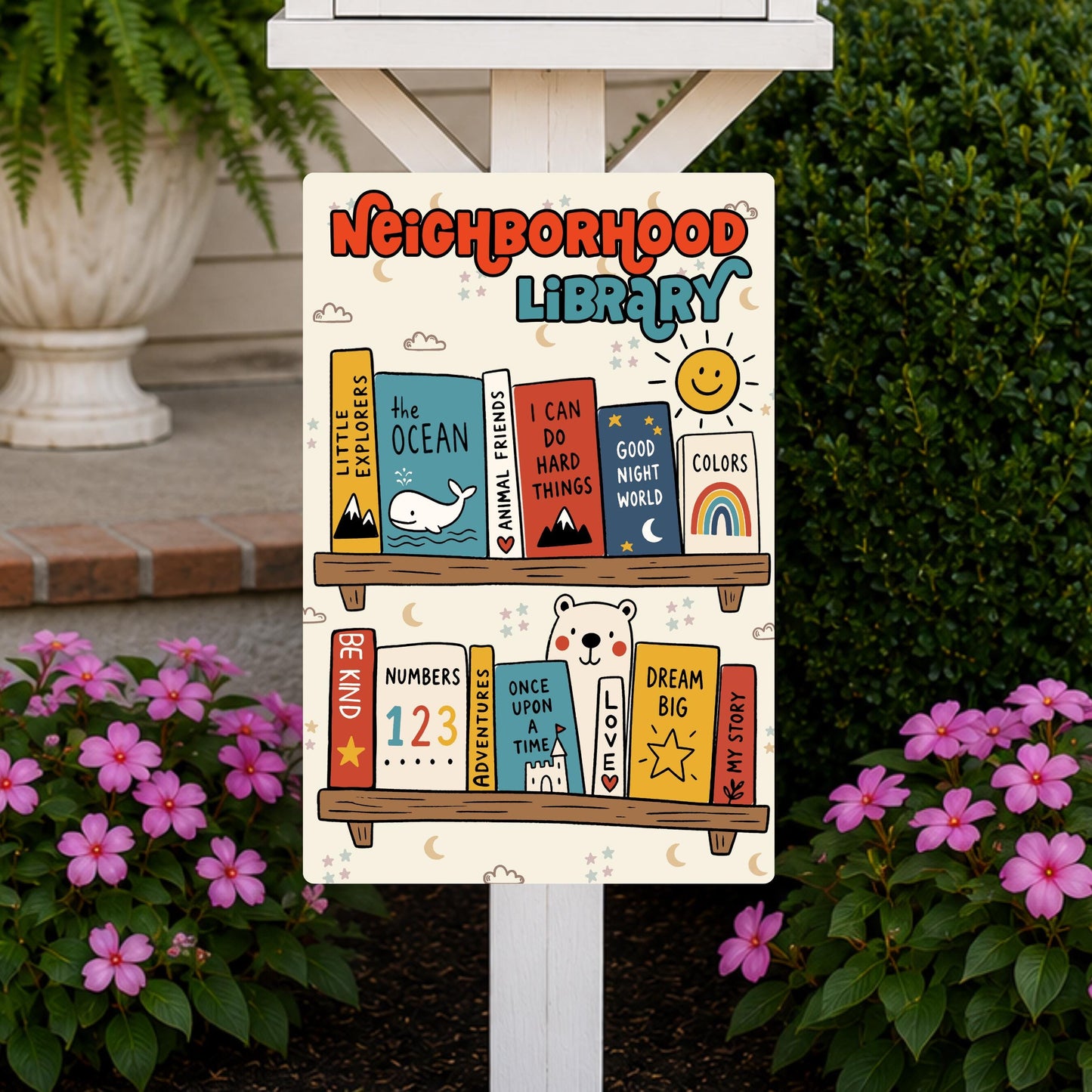 Neighborhood Library Metal Sign - Outdoor Yard Art Decor - Gift for Librarian