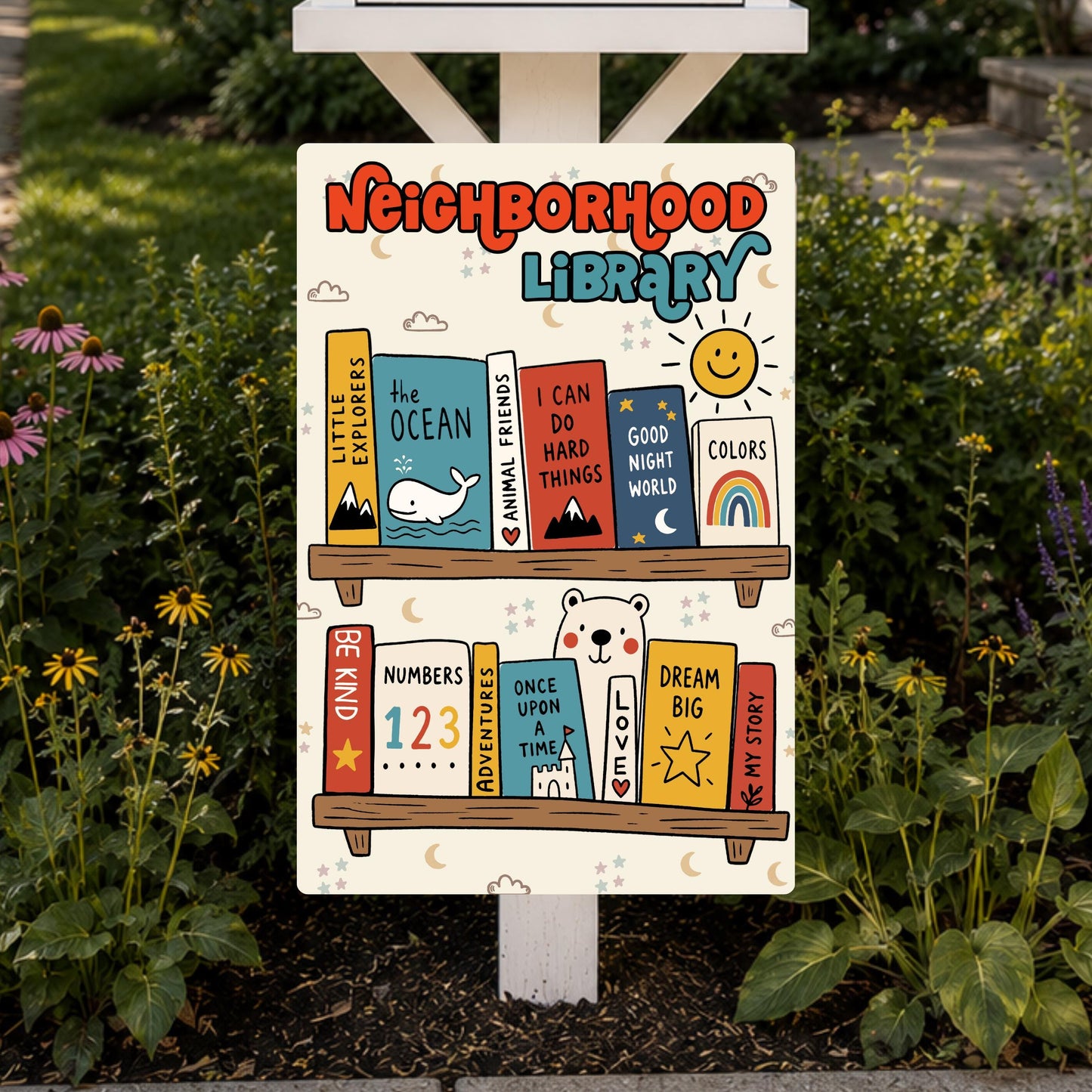 Neighborhood Library Metal Sign - Outdoor Yard Art Decor - Gift for Librarian