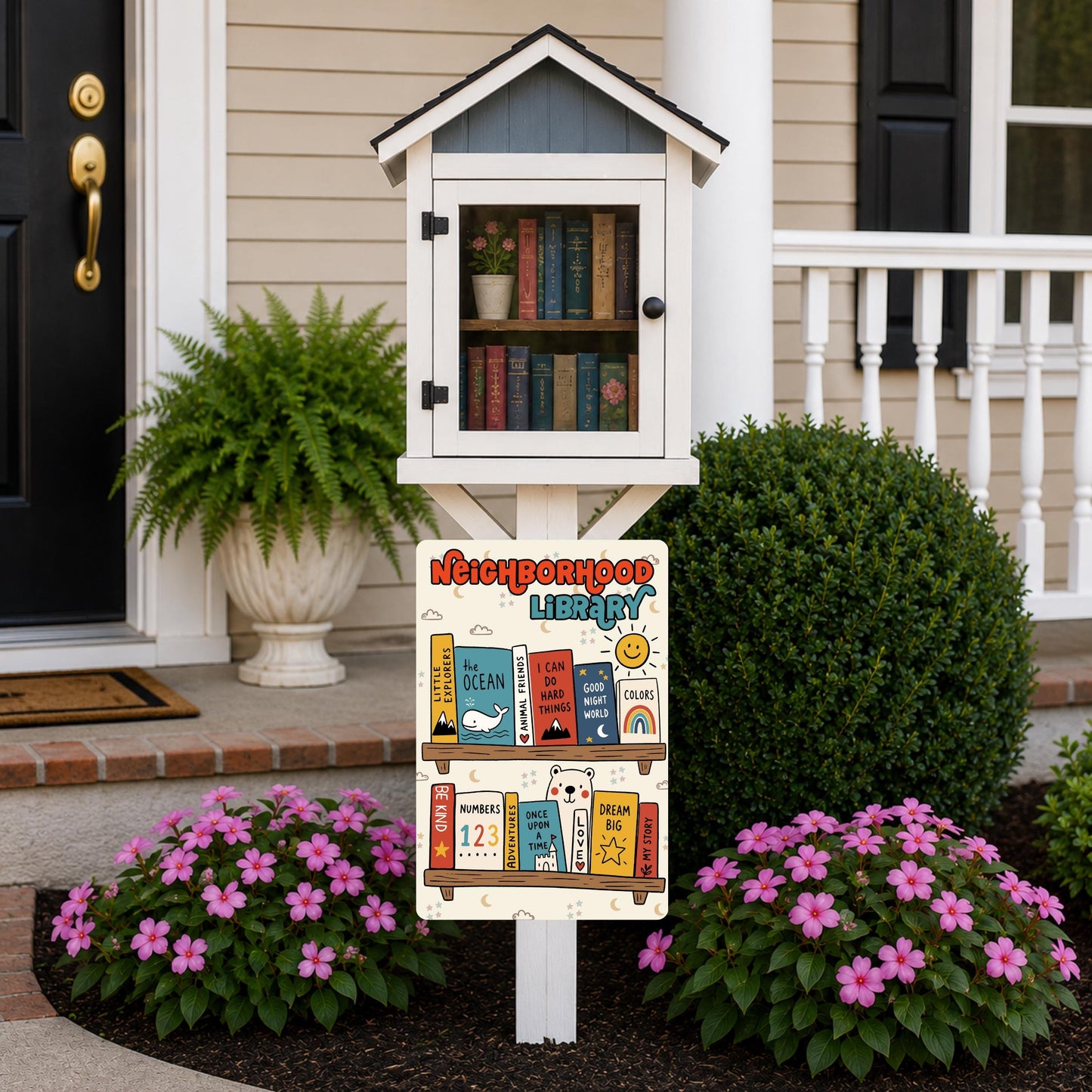 Neighborhood Library Metal Sign - Outdoor Yard Art Decor - Gift for Librarian