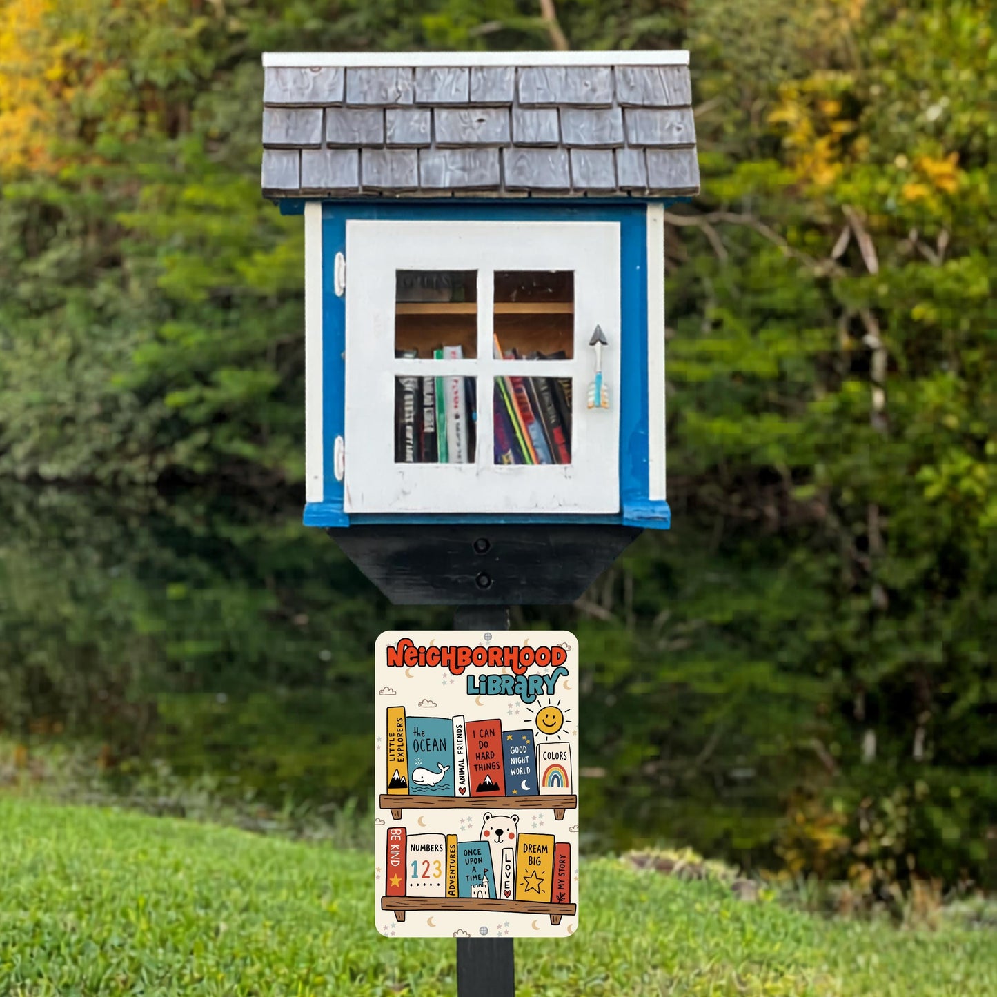 Neighborhood Library Metal Sign - Outdoor Yard Art Decor - Gift for Librarian