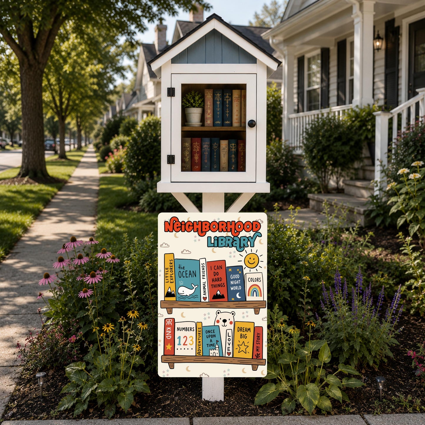 Neighborhood Library Metal Sign - Outdoor Yard Art Decor - Gift for Librarian