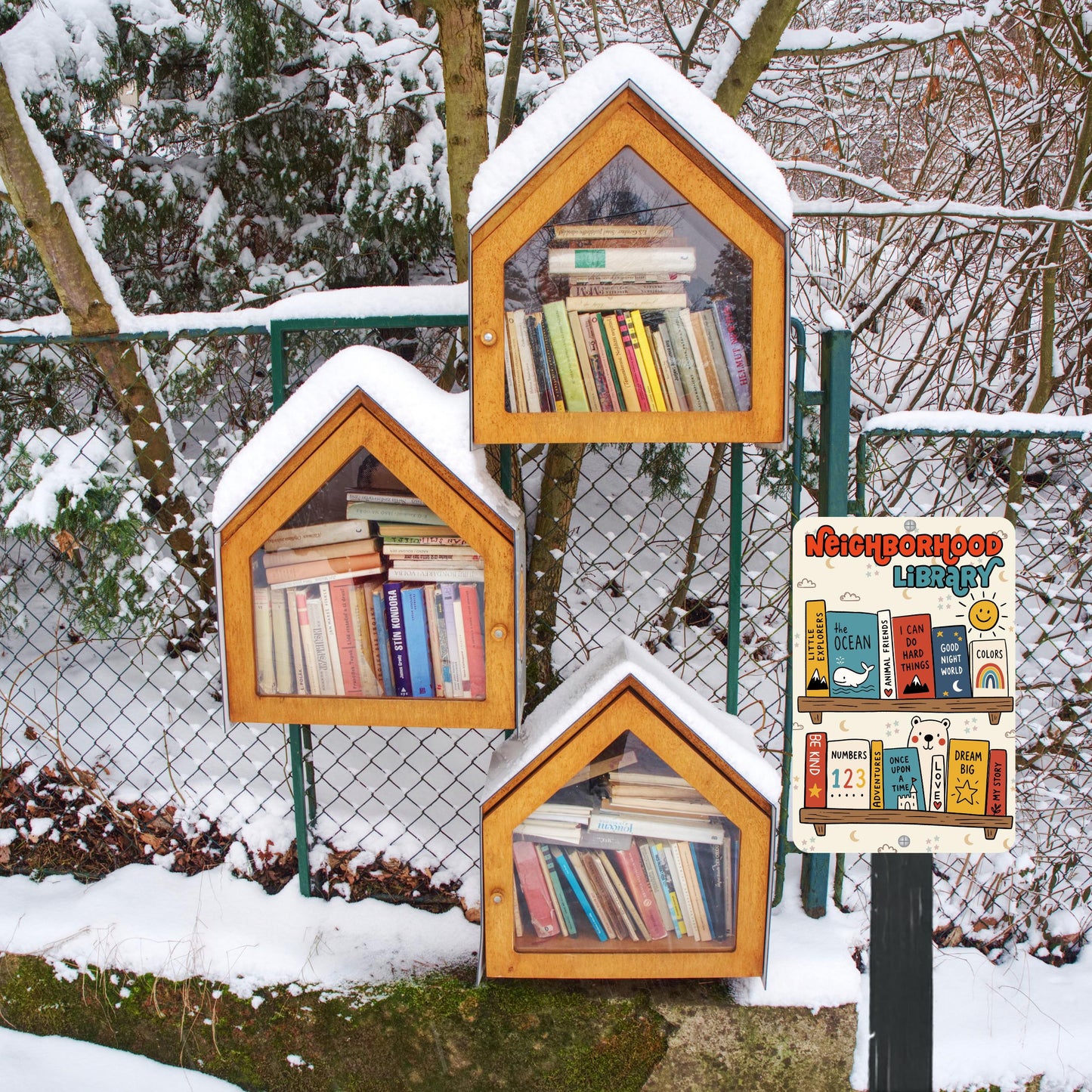 Neighborhood Library Metal Sign - Outdoor Yard Art Decor - Gift for Librarian