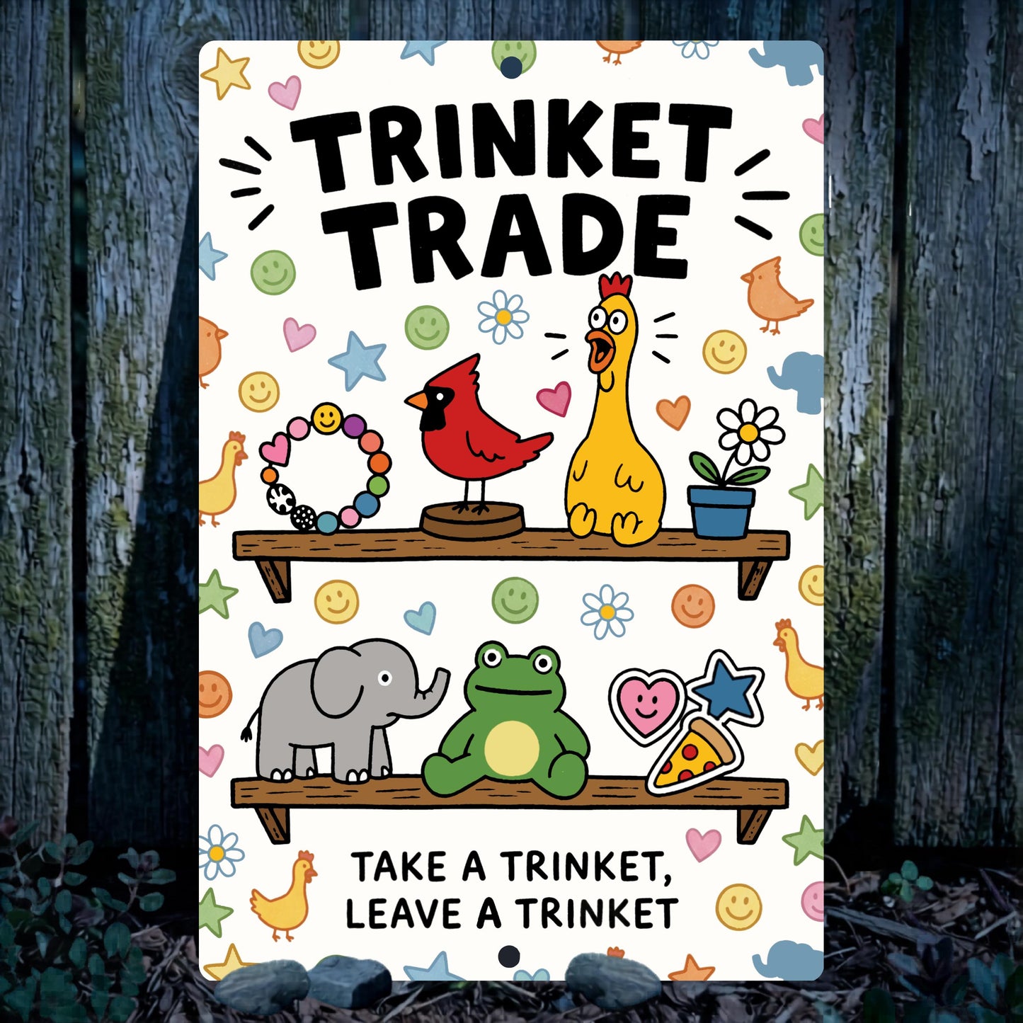 Trinket Trade Box Metal Sign - Outdoor Yard Art Decor - Community Trinket Shelf Library