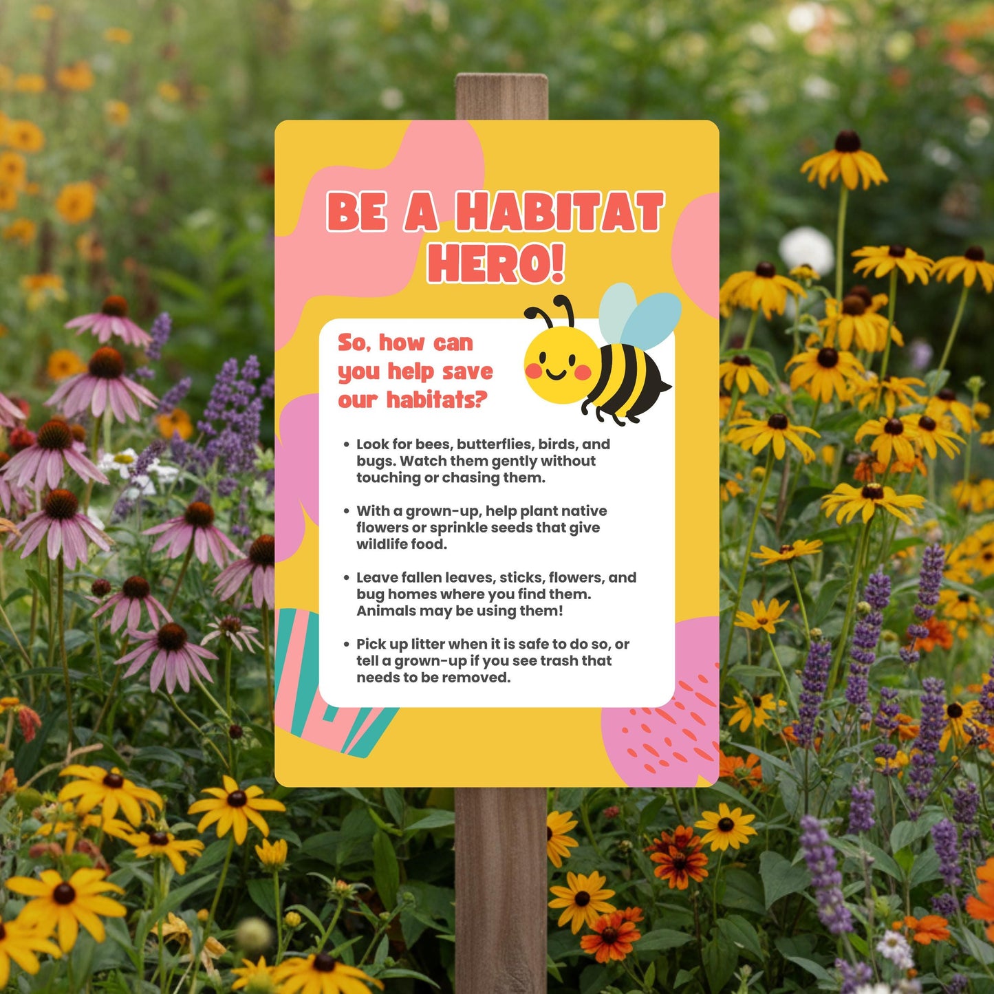 Be A Habitat Hero Metal Sign - 8x12 12x18 Aluminum Yard Decor - Gift for Teacher