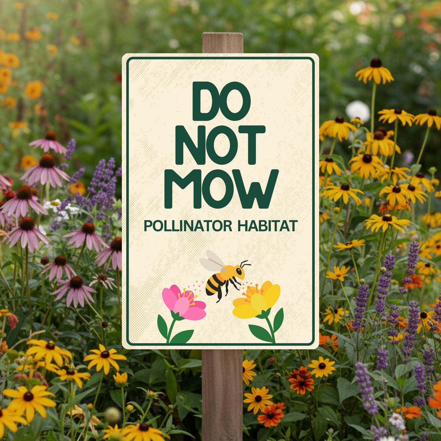 Do Not Mow Pollinator Habitat Sign - Metal Outdoor Yard Decor - Gift for Gardener