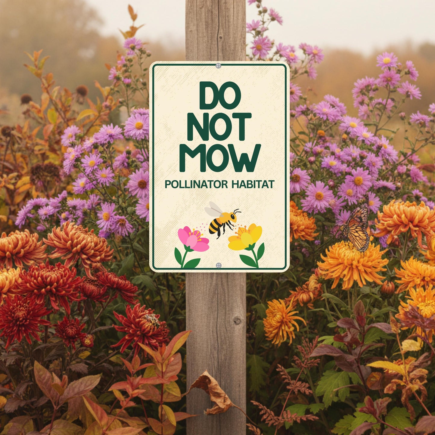Do Not Mow Pollinator Habitat Sign - Metal Outdoor Yard Decor - Gift for Gardener