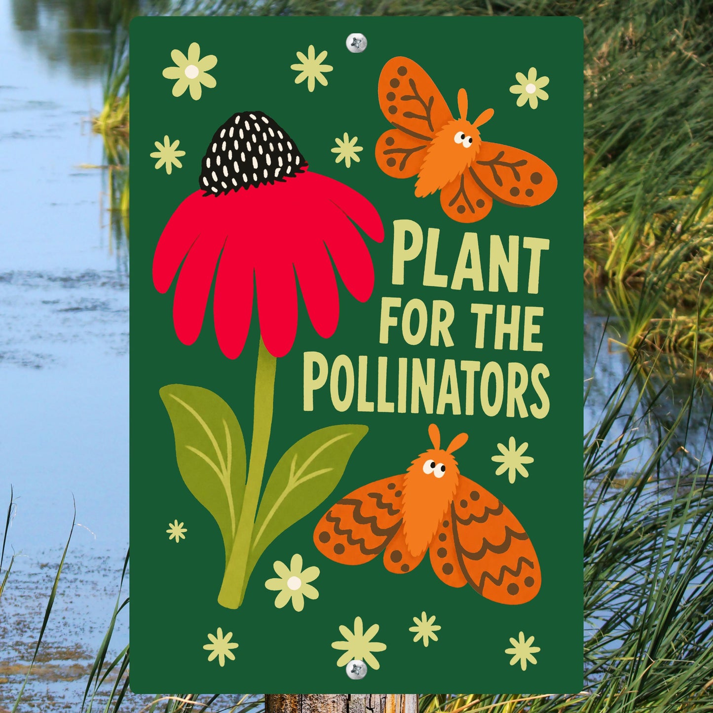 Plant For Pollinators Metal Sign - Outdoor Aluminum Yard Decor - Gift for Teachers