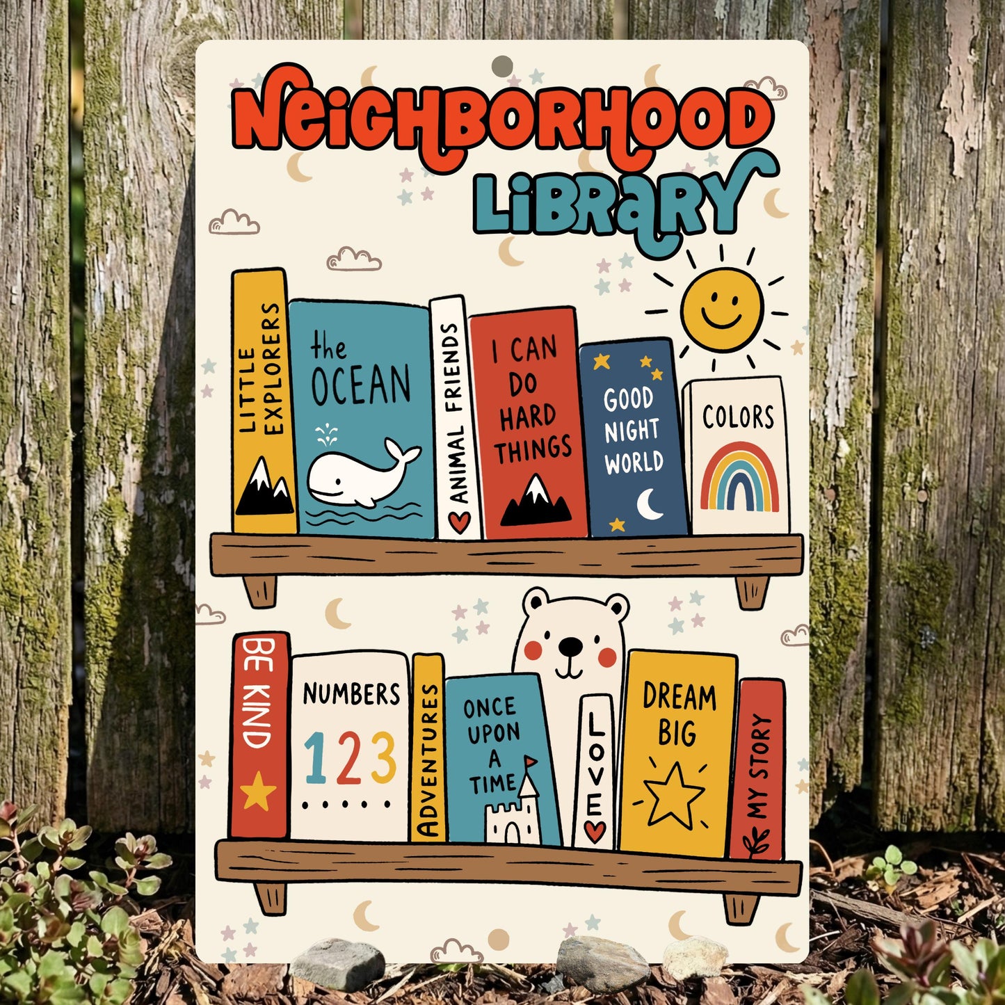 Neighborhood Library Metal Sign - Outdoor Yard Art Decor - Gift for Librarian