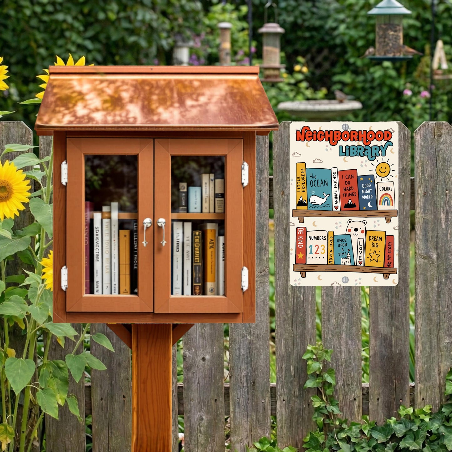 Neighborhood Library Metal Sign - Outdoor Yard Art Decor - Gift for Librarian