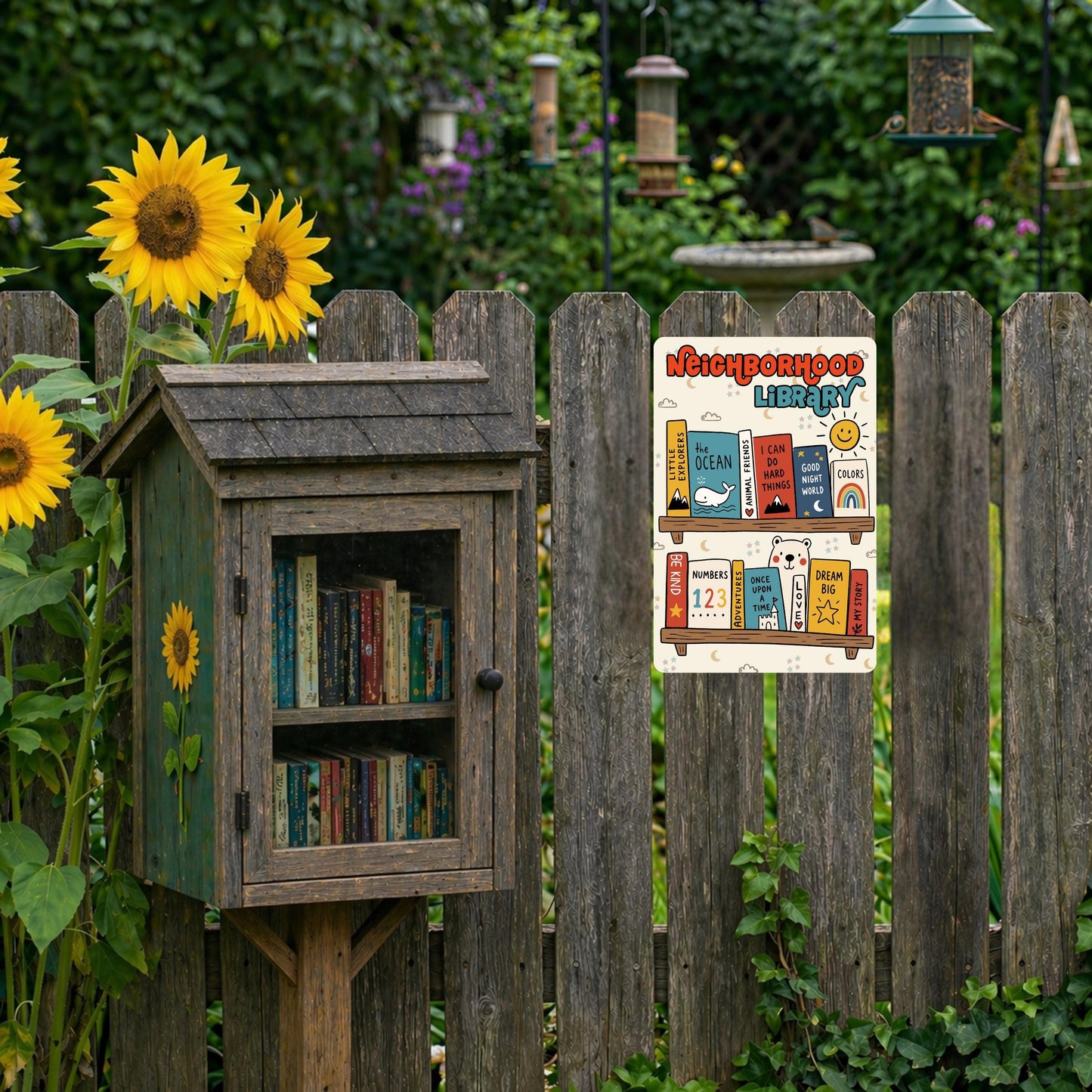 Neighborhood Library Metal Sign - Outdoor Yard Art Decor - Gift for Librarian