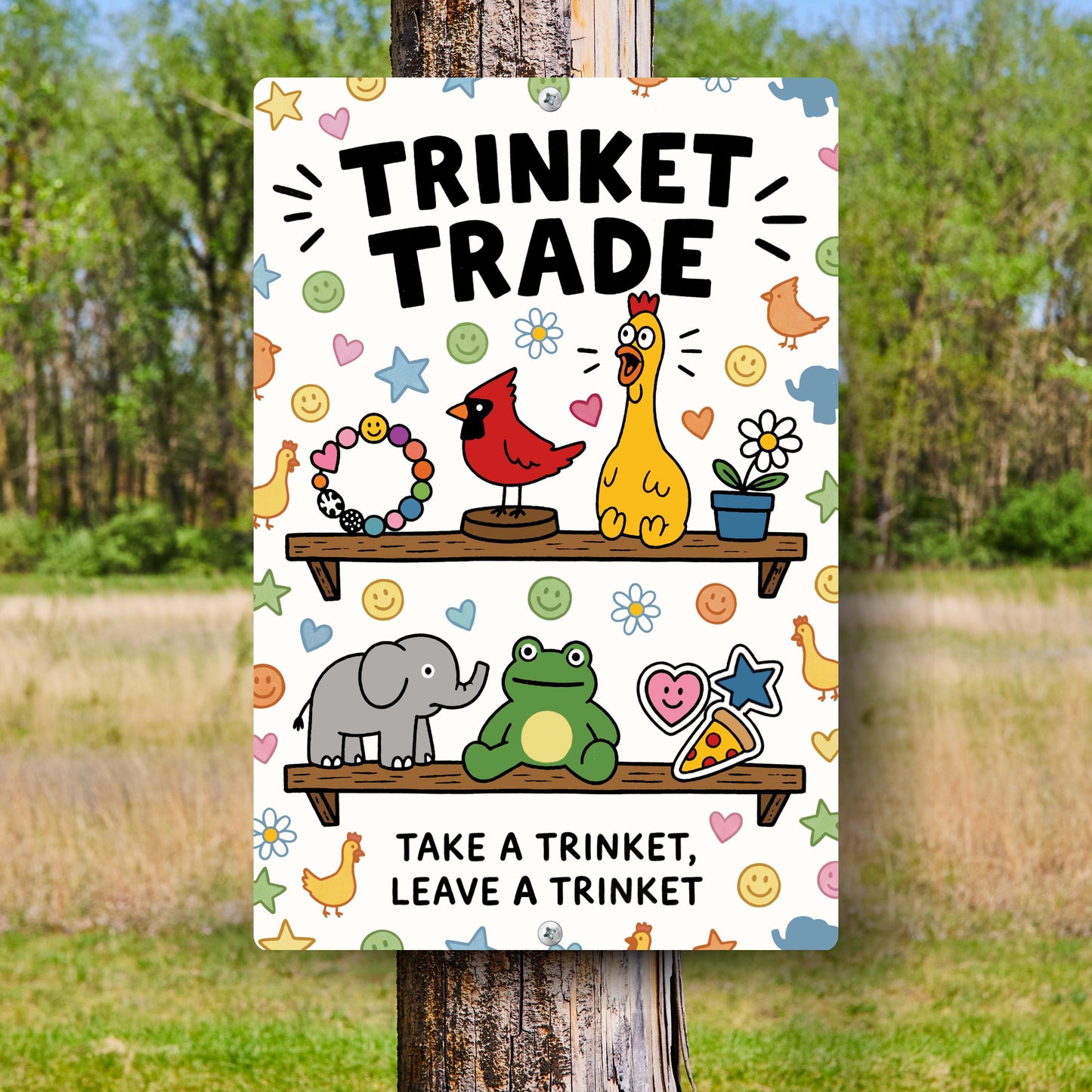 Trinket Trade Box Metal Sign - Outdoor Yard Art Decor - Community Trinket Shelf Library