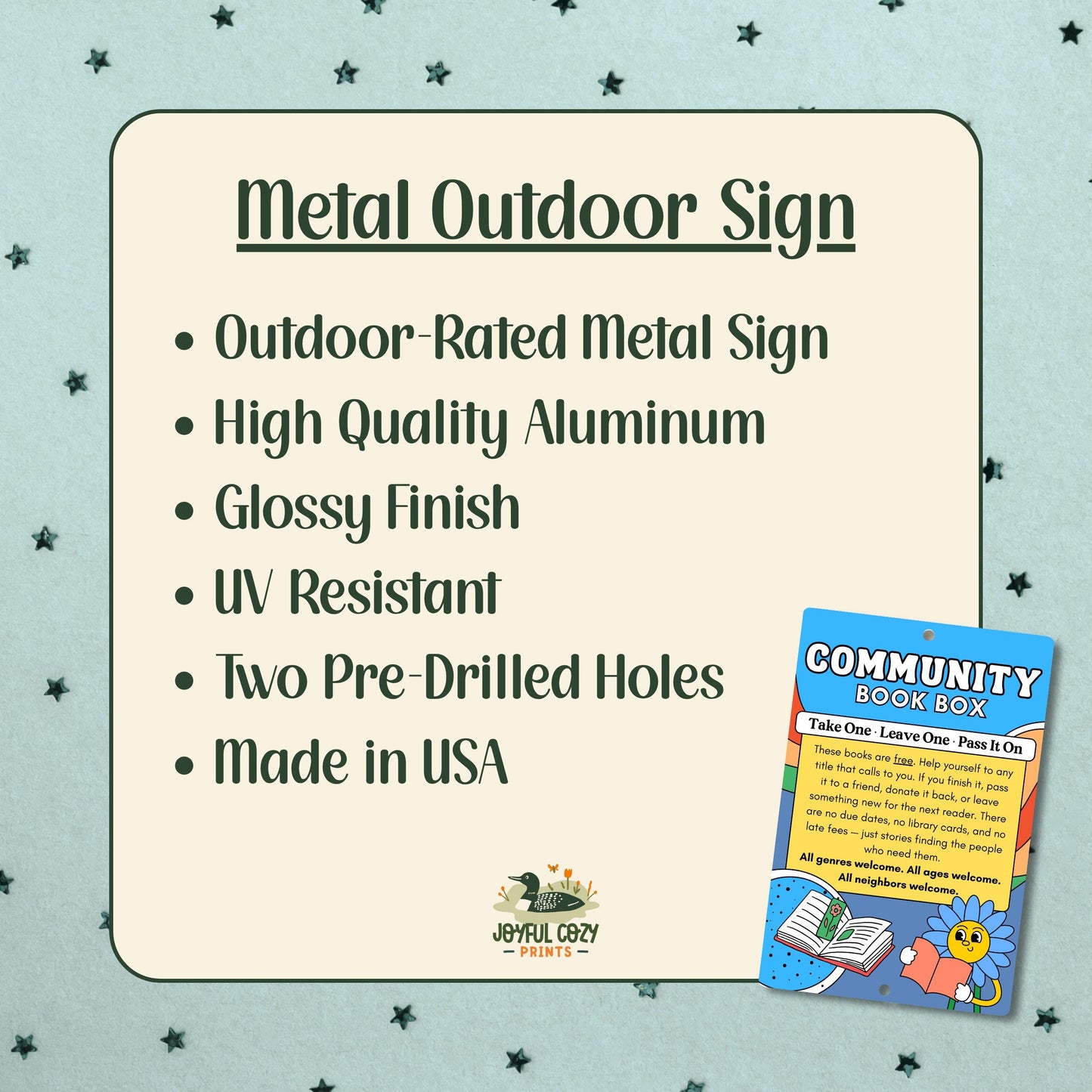 Magpie Trinket Trade Library Sign - Outdoor Metal Yard Art Decor - Community Trinket Shelf