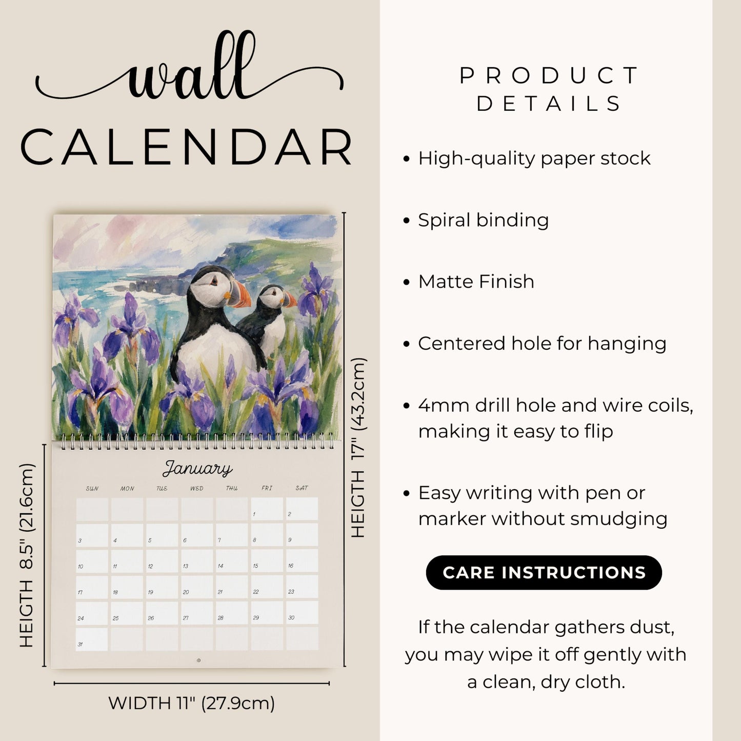 Seabirds & Shorebirds 2027 Wall Calendar - 12 Monthly Calendar - Gift for Birders